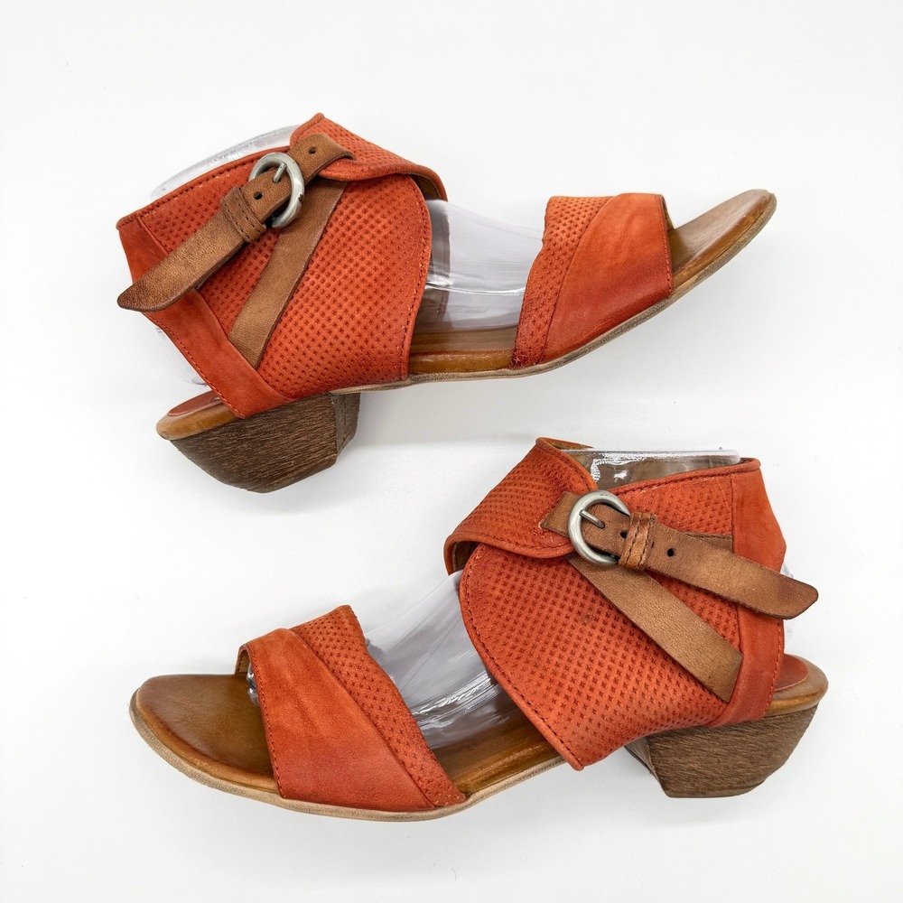 MIZ MOOZ Cheerful Leather Wrap Sandal Womens 41 Orange Tan Perforate Heel Shoe - Picture 4 of 10
